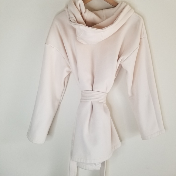 FABLETICS Lexie Hooded  Fleece Belted Ivory Tapioca Sweatshirt - Picture 6 of 12